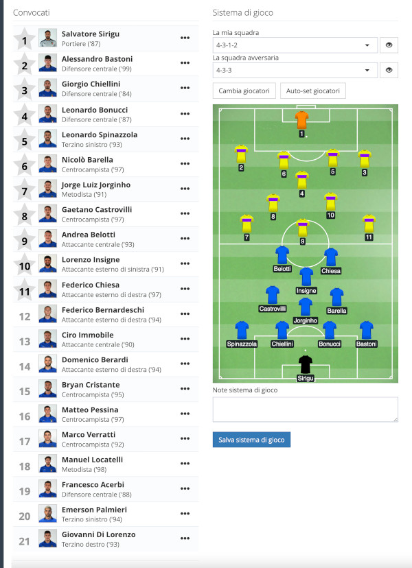 Convocati partite formazione YouCoachApp